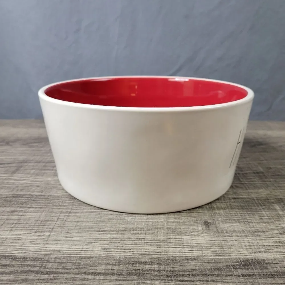 Rae Dunn Artisan Collection Ceramic‎ White & Red Deck the Paws Dog Bowl